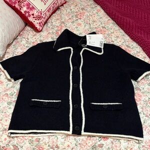 Women's navy Short Sleeve cardigan